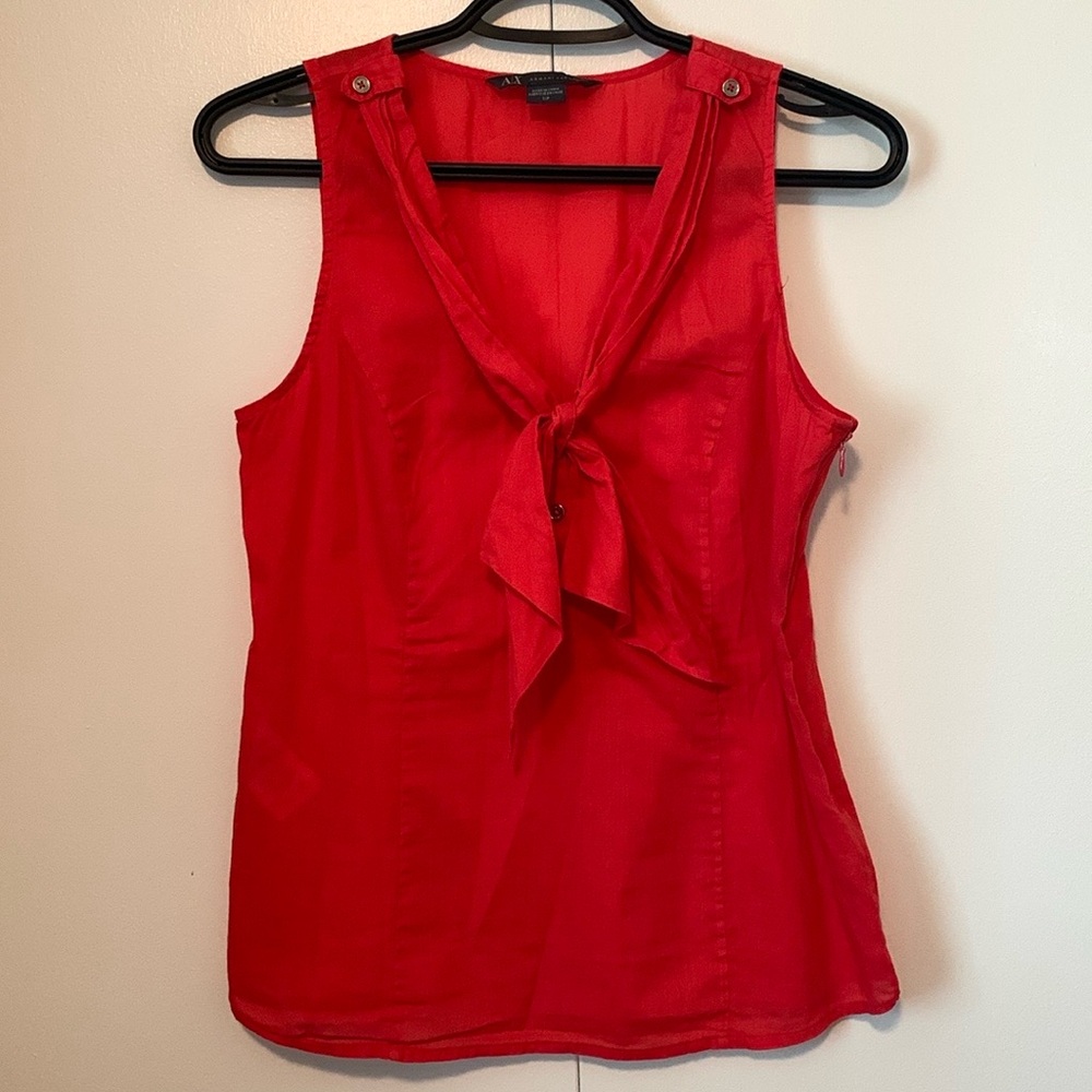 Armani Exchange V-Neck Tie Front Buttoned Red Tank Top Size Small